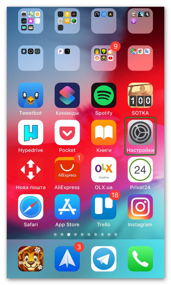 Иконка Настройки на рабочем столе iPhone