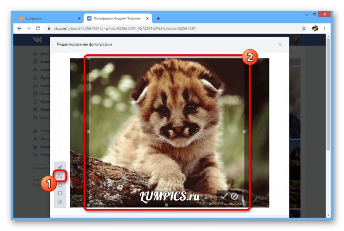 Кадрирование фотографии на сайте ВКонтакте
