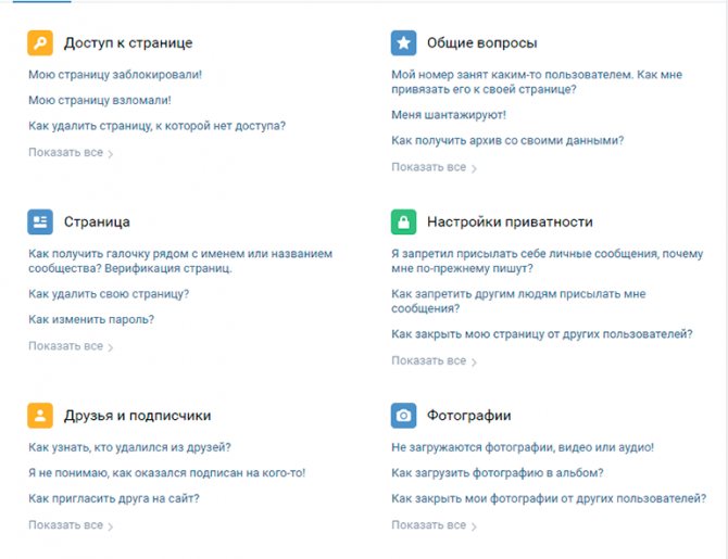 Категории вопросов