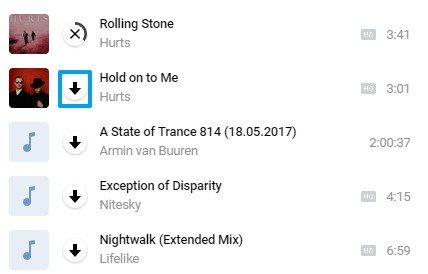Кнопки VK Music