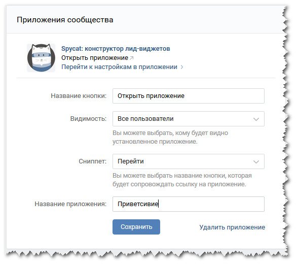 настройки виджета приветствия от Spycat