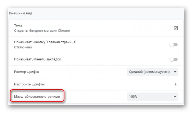 Настройки внешнего вида страницы в браузере Гугл Хром