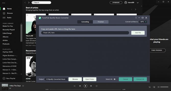 Основной интерфейс Spotify Music Converter