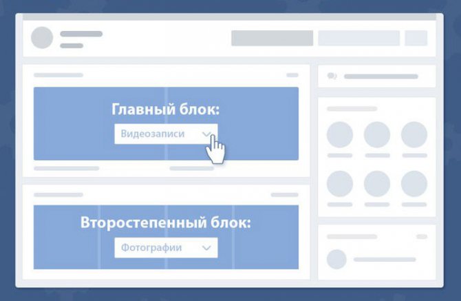 Отображение главного и второстепенного блоков в сообществе Вконтакте