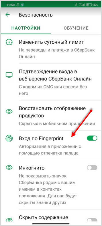 отпечаток на вход