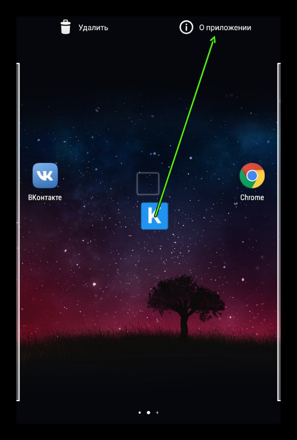 Переход на страницу О приложении для Kate Mobile