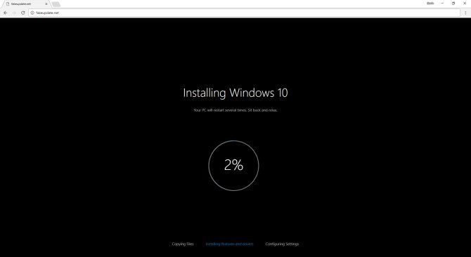 Поддельный экран обновления Windows 10