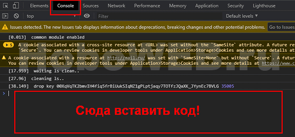 Поле для скрипта в консоли