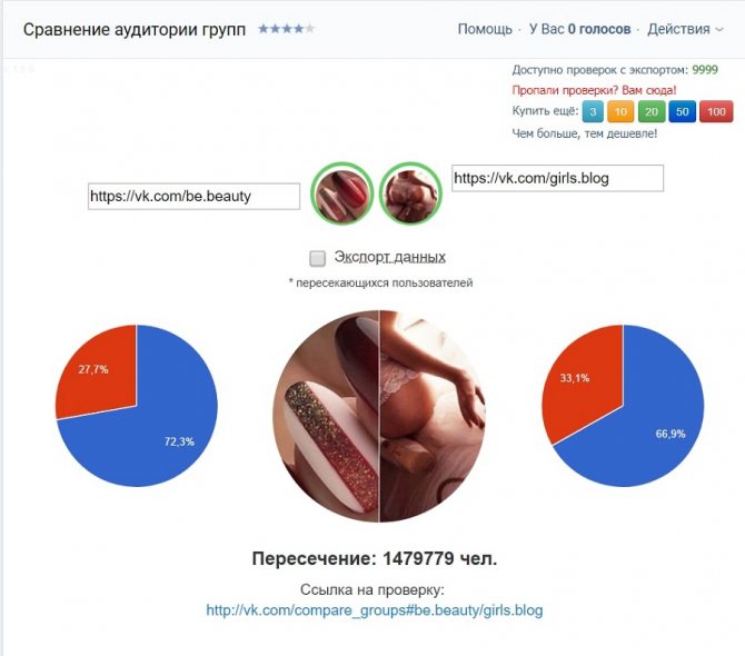 Приложение сравнивает аудиторию двух страниц
