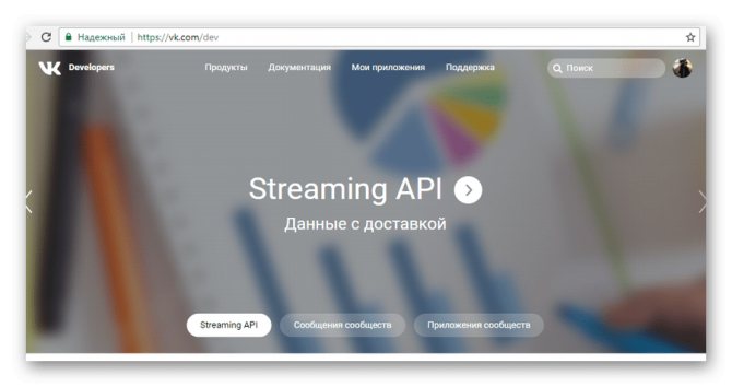 Просмотр страницы для разработчиков на сайте ВК