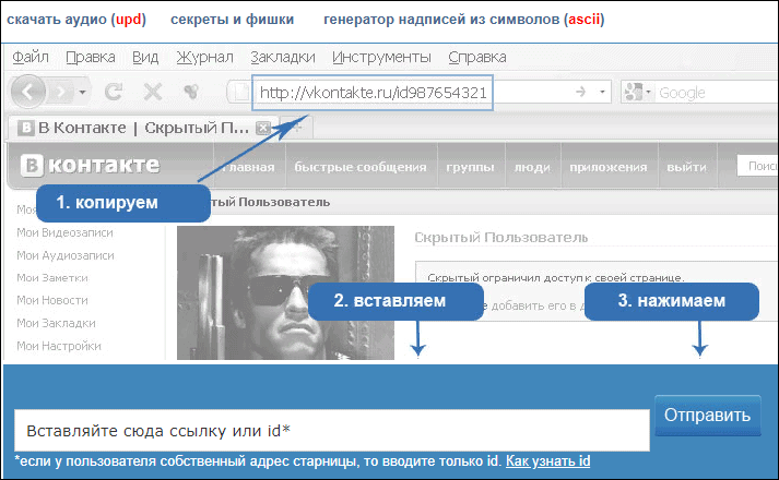 просмотр закрытого профиля Вконтакте по id