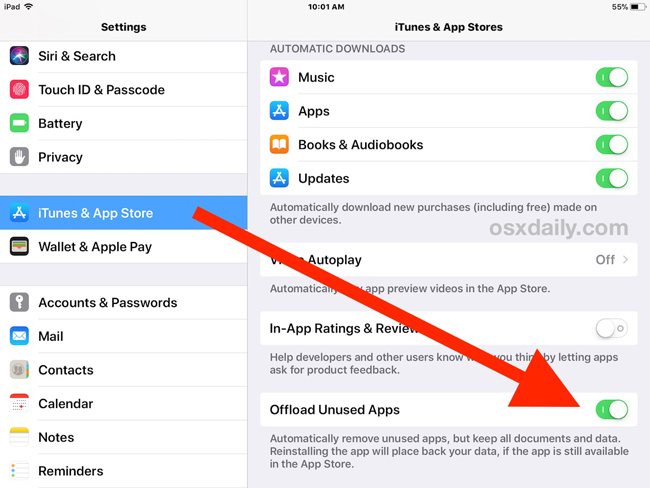Разгрузить неиспользуемые приложения на iPhone
