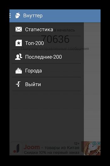 Результаты проверки программой Внуттер для получения статистики бесед