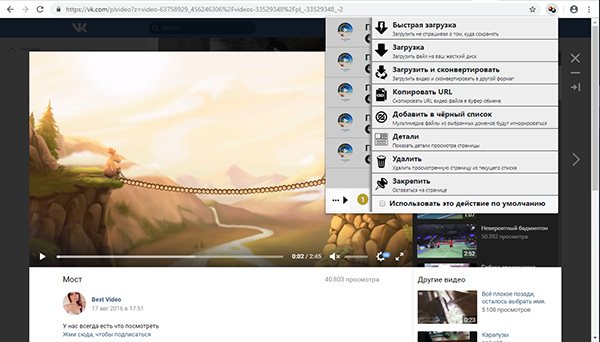 Скачивание через программу Video DownloadHelper