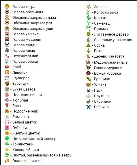 Смайлы животных и растений ВК