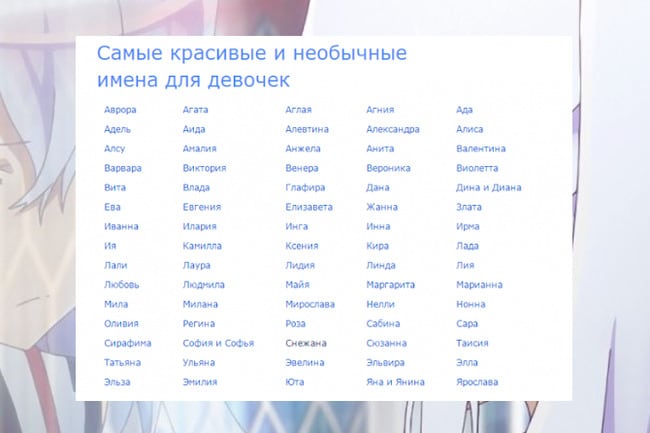 Список красивых имен для девочек