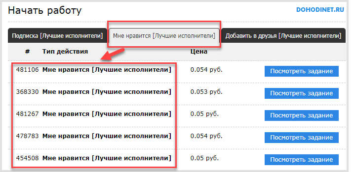 'Список заданий 