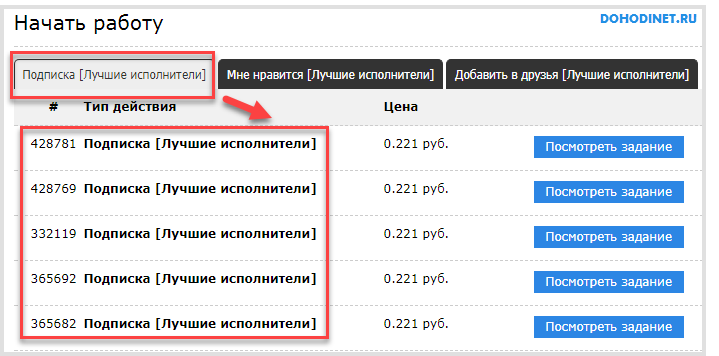 'Список заданий 