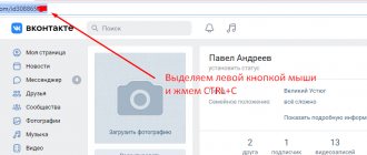 ссылка на страницу в ВК