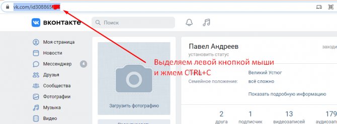 ссылка на страницу в ВК