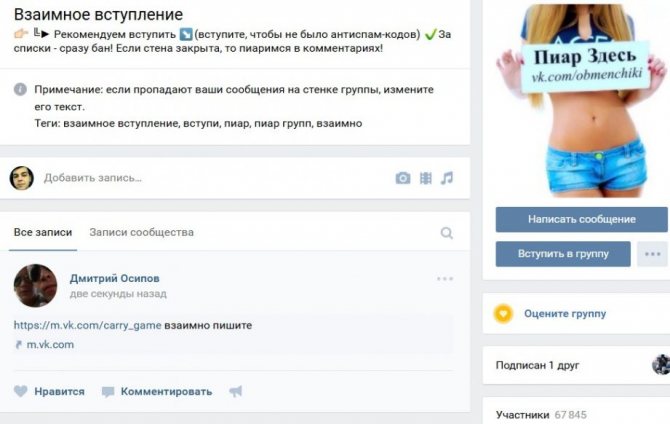 текст для взаимного пиара вконтакте