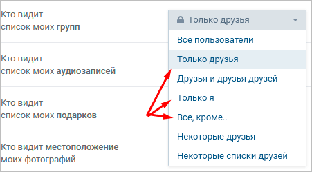 Установление условий просмотра групп