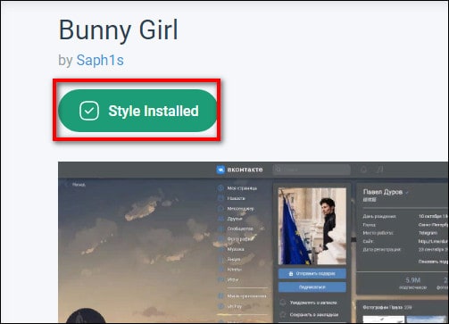 установленный стиль на сайте Stylish