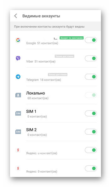 Видимые учетные записи