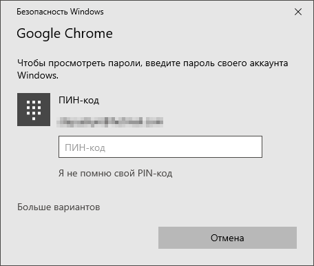 ввод пин кода или пароля от Windows